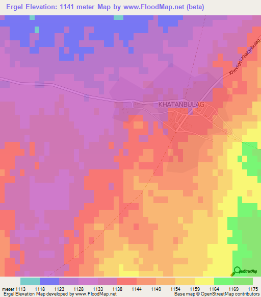 Ergel,Mongolia Elevation Map