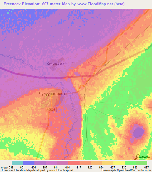 Ereencav,Mongolia Elevation Map