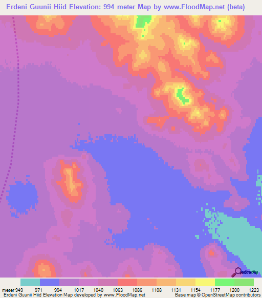 Erdeni Guunii Hiid,Mongolia Elevation Map