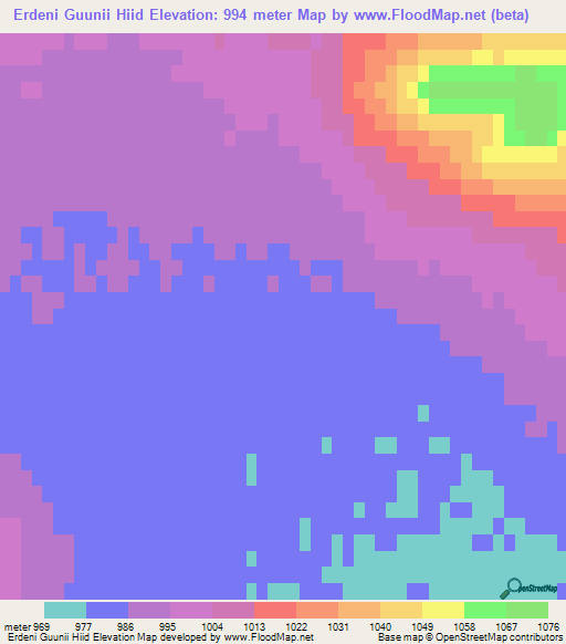 Erdeni Guunii Hiid,Mongolia Elevation Map