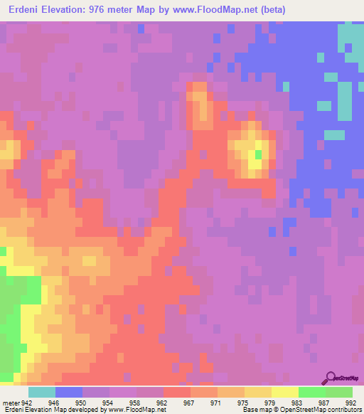 Erdeni,Mongolia Elevation Map