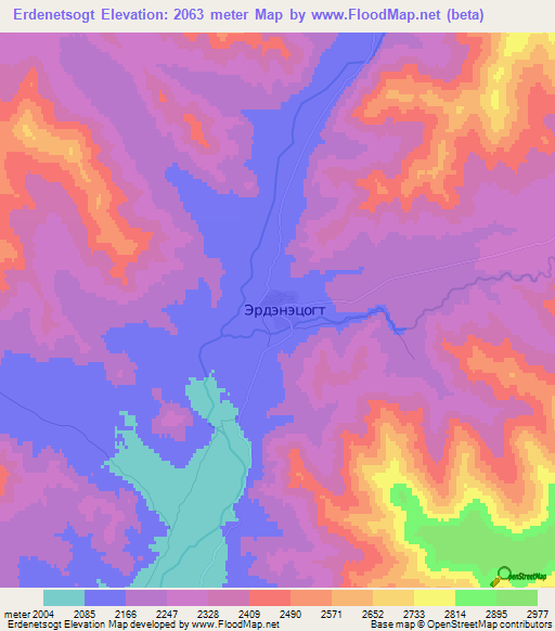 Erdenetsogt,Mongolia Elevation Map