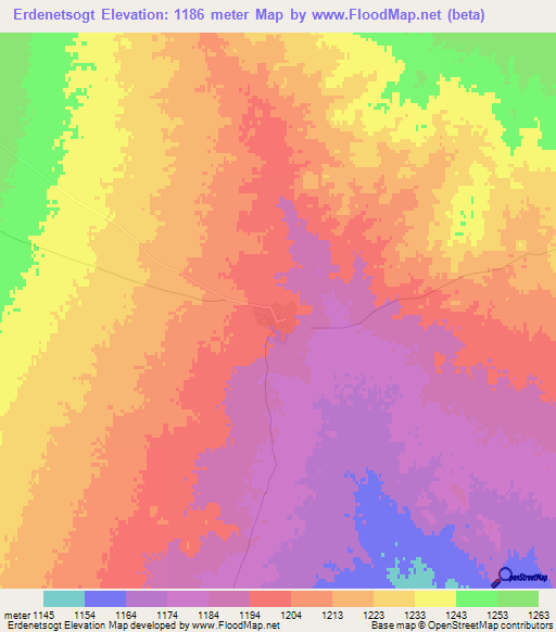 Erdenetsogt,Mongolia Elevation Map