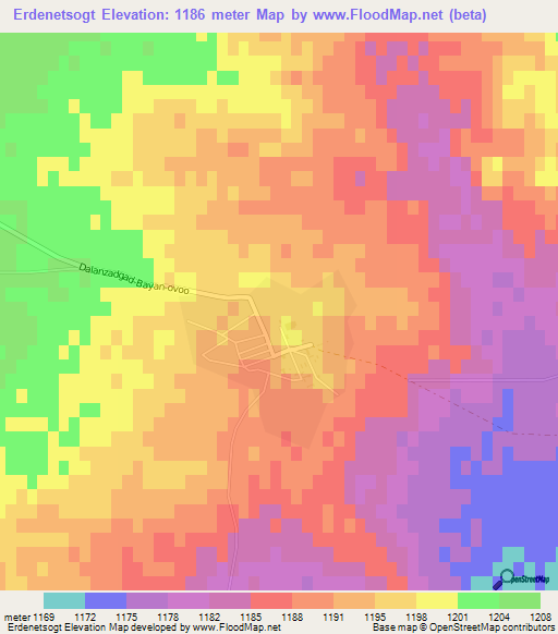 Erdenetsogt,Mongolia Elevation Map