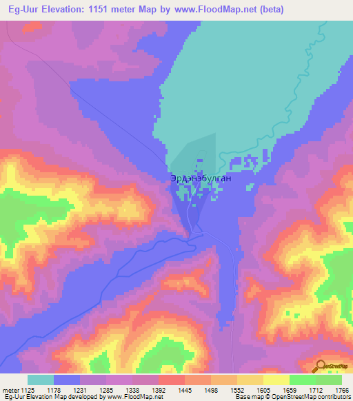Eg-Uur,Mongolia Elevation Map