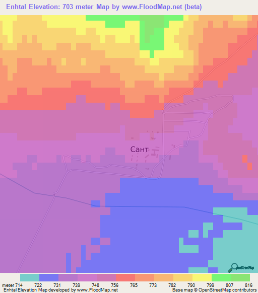 Enhtal,Mongolia Elevation Map