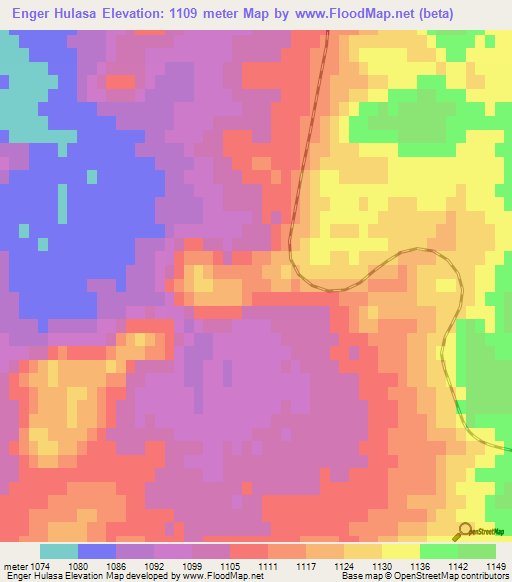 Enger Hulasa,Mongolia Elevation Map