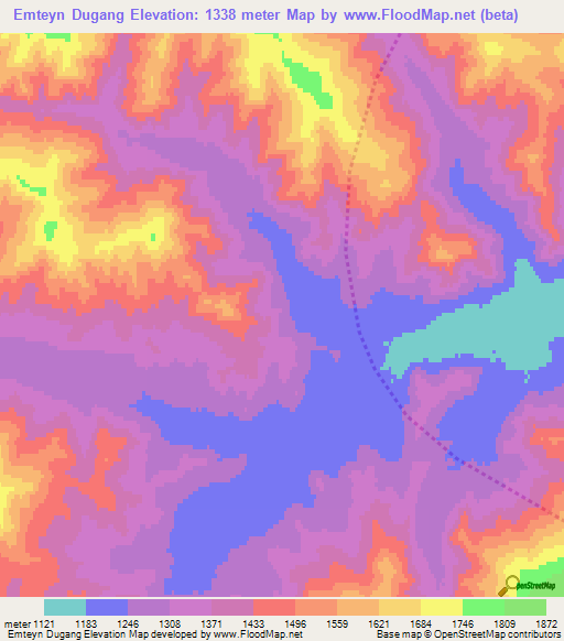 Emteyn Dugang,Mongolia Elevation Map