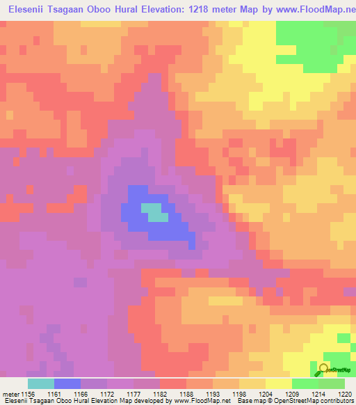 Elesenii Tsagaan Oboo Hural,Mongolia Elevation Map