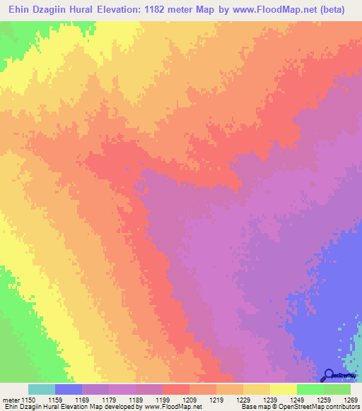 Ehin Dzagiin Hural,Mongolia Elevation Map