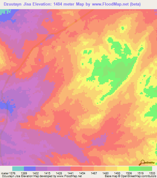 Dzuutayn Jisa,Mongolia Elevation Map