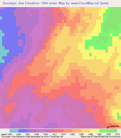Dzuutayn Jisa,Mongolia Elevation Map