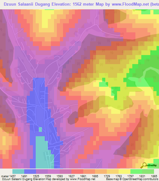Dzuun Salaanii Dugang,Mongolia Elevation Map
