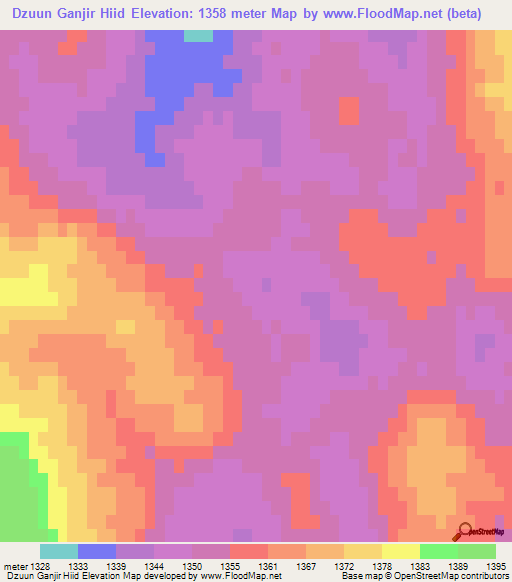 Dzuun Ganjir Hiid,Mongolia Elevation Map