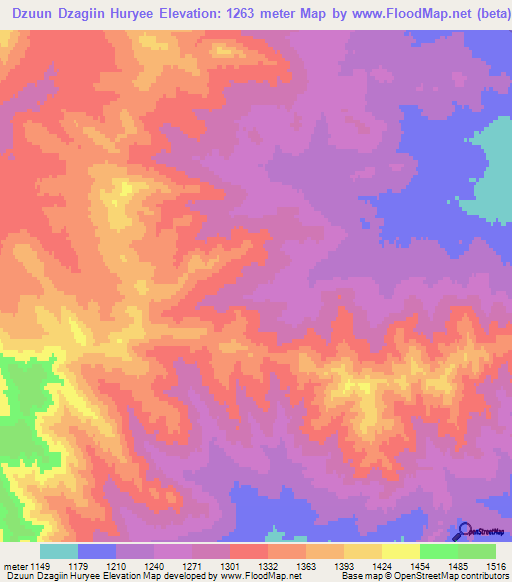 Dzuun Dzagiin Huryee,Mongolia Elevation Map
