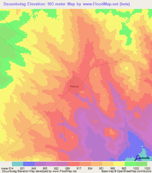 Dzuunbulag,Mongolia Elevation Map