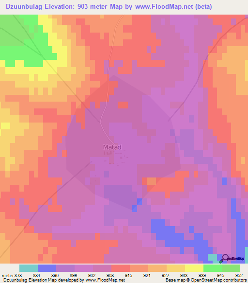 Dzuunbulag,Mongolia Elevation Map