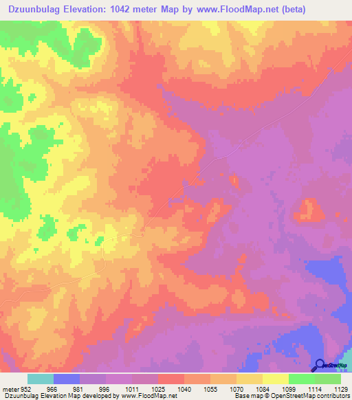 Dzuunbulag,Mongolia Elevation Map
