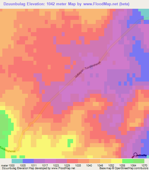 Dzuunbulag,Mongolia Elevation Map