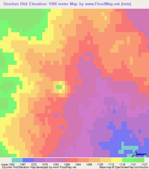 Dzurhen Hiid,Mongolia Elevation Map