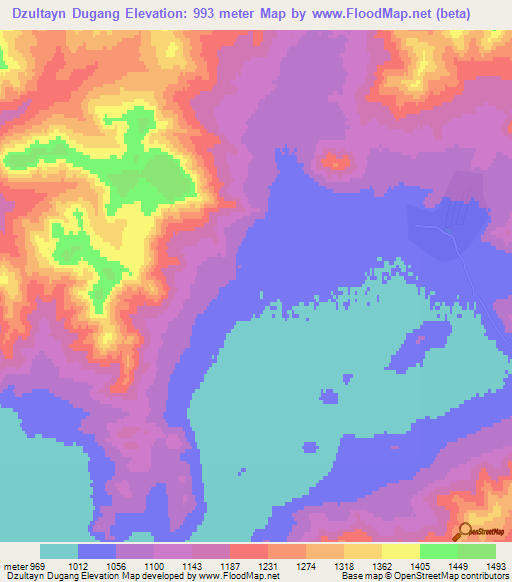 Dzultayn Dugang,Mongolia Elevation Map