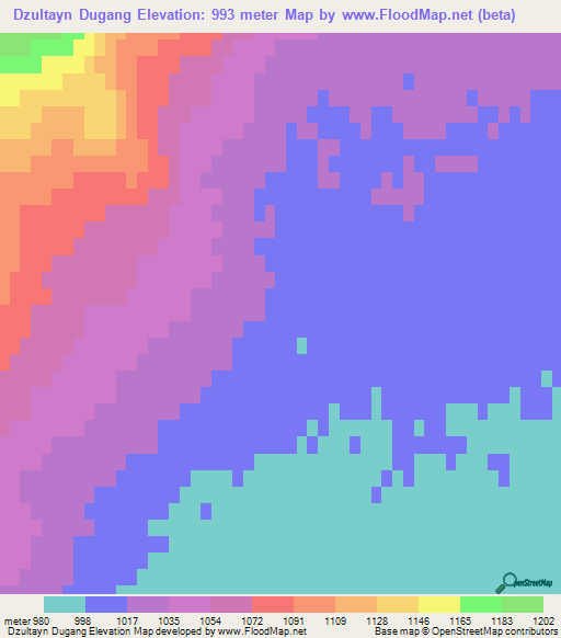 Dzultayn Dugang,Mongolia Elevation Map