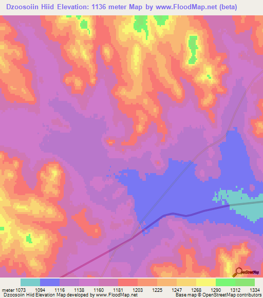 Dzoosoiin Hiid,Mongolia Elevation Map