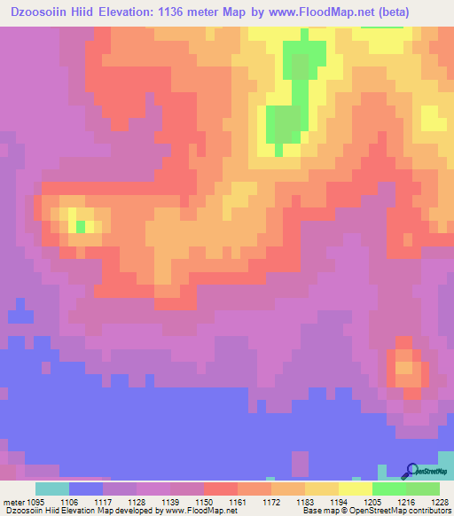 Dzoosoiin Hiid,Mongolia Elevation Map