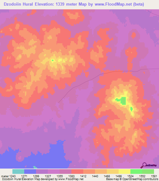 Dzodoiin Hural,Mongolia Elevation Map