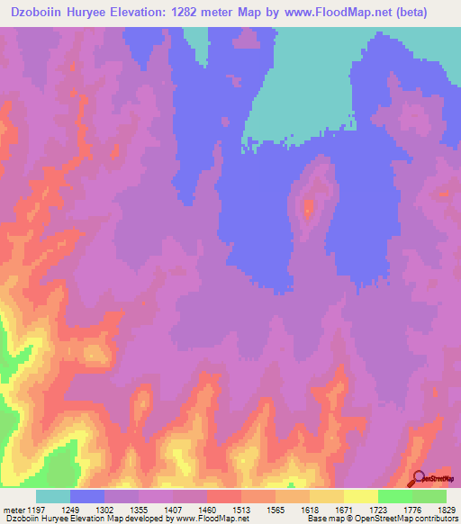 Dzoboiin Huryee,Mongolia Elevation Map