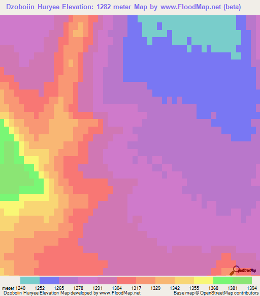 Dzoboiin Huryee,Mongolia Elevation Map