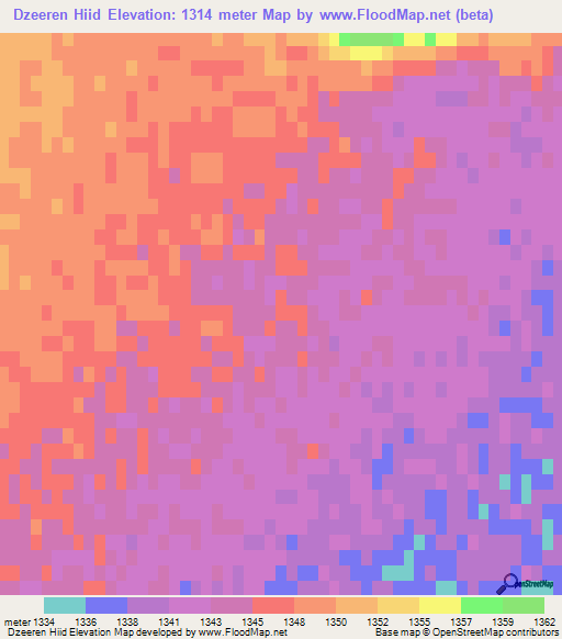 Dzeeren Hiid,Mongolia Elevation Map