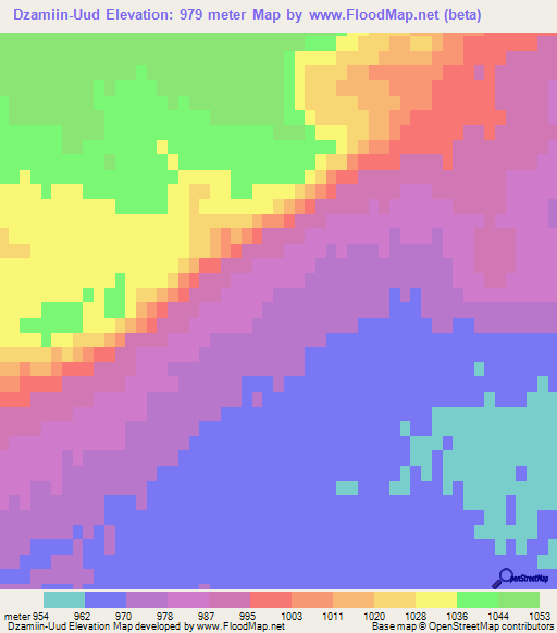 Dzamiin-Uud,Mongolia Elevation Map