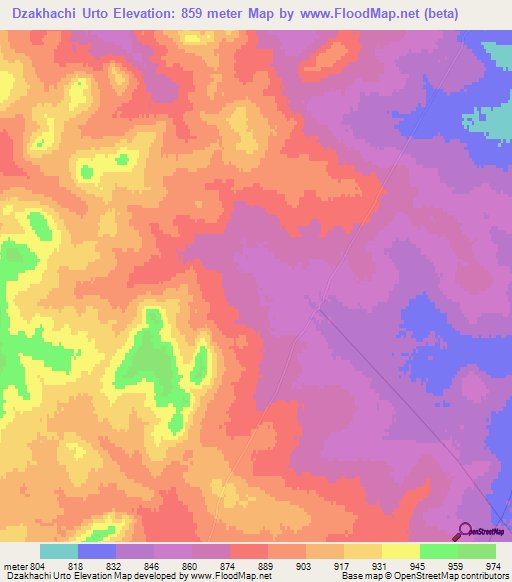 Dzakhachi Urto,Mongolia Elevation Map
