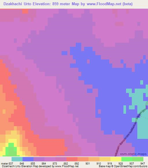 Dzakhachi Urto,Mongolia Elevation Map