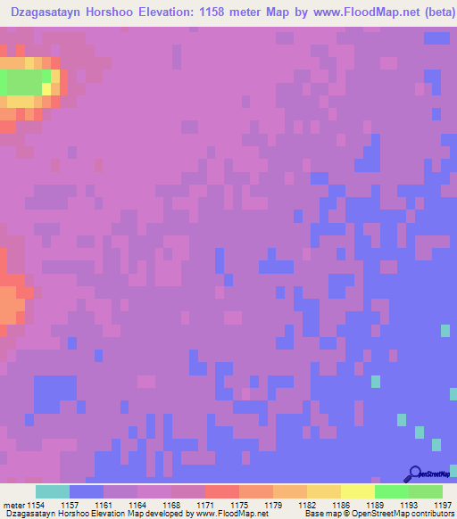 Dzagasatayn Horshoo,Mongolia Elevation Map