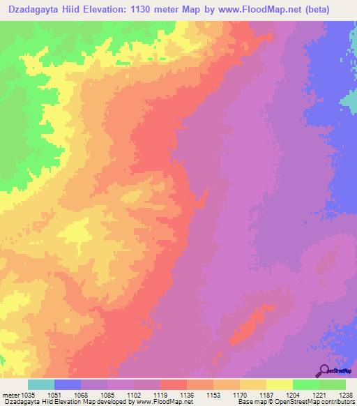 Dzadagayta Hiid,Mongolia Elevation Map