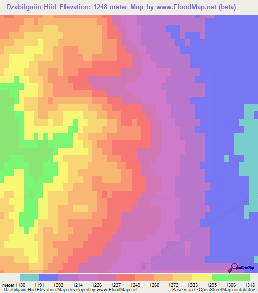 Dzabilgaiin Hiid,Mongolia Elevation Map