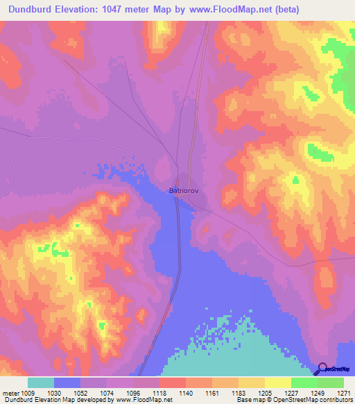 Dundburd,Mongolia Elevation Map
