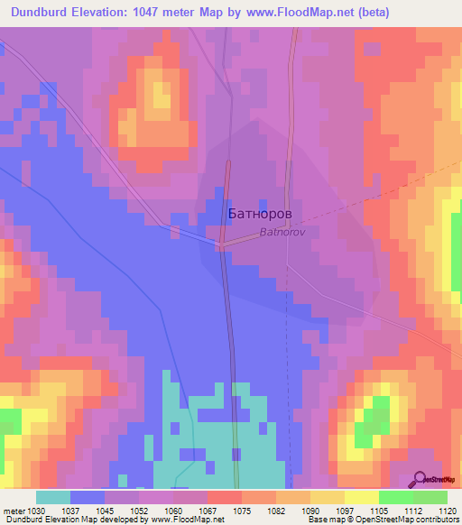 Dundburd,Mongolia Elevation Map