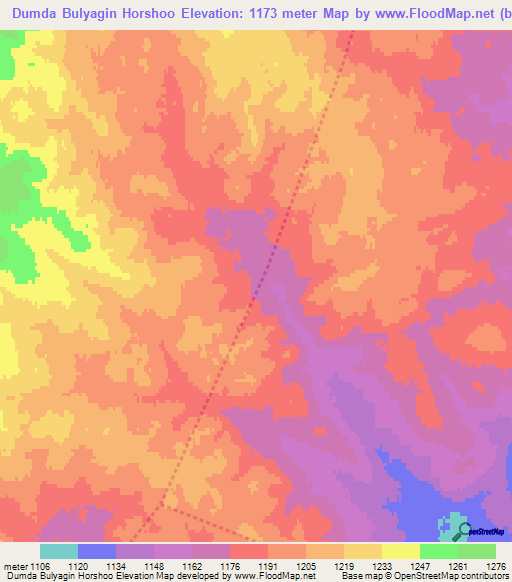 Dumda Bulyagin Horshoo,Mongolia Elevation Map