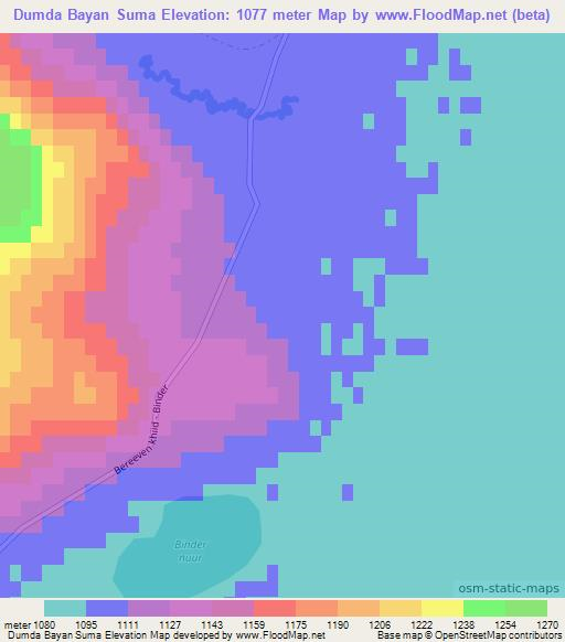 Dumda Bayan Suma,Mongolia Elevation Map