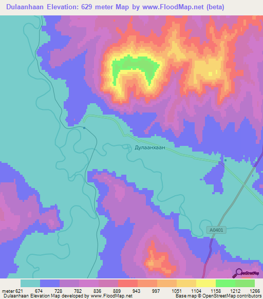 Dulaanhaan,Mongolia Elevation Map