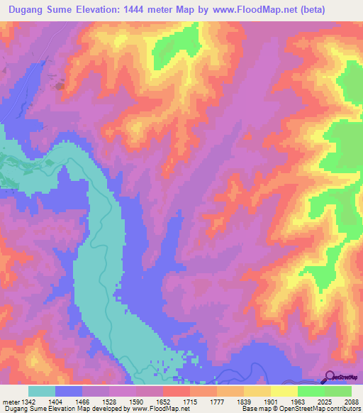 Dugang Sume,Mongolia Elevation Map