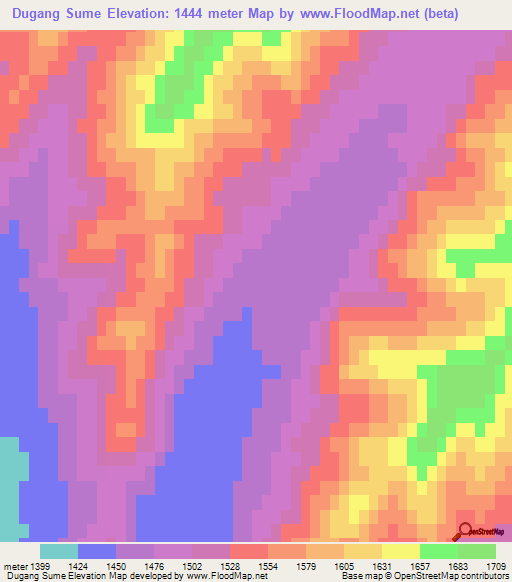 Dugang Sume,Mongolia Elevation Map