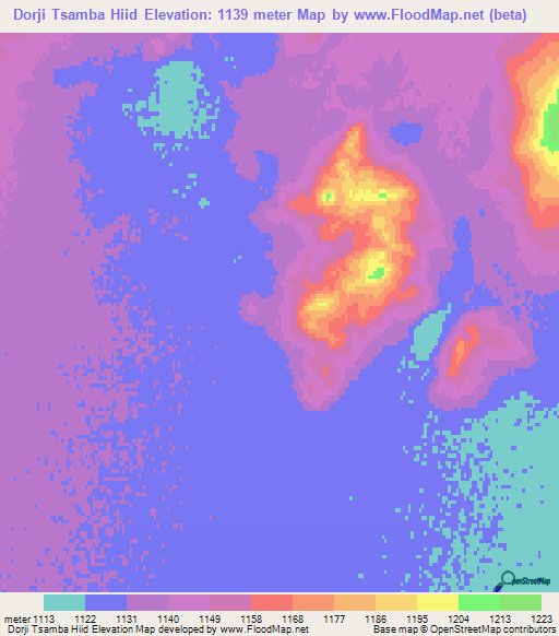 Dorji Tsamba Hiid,Mongolia Elevation Map