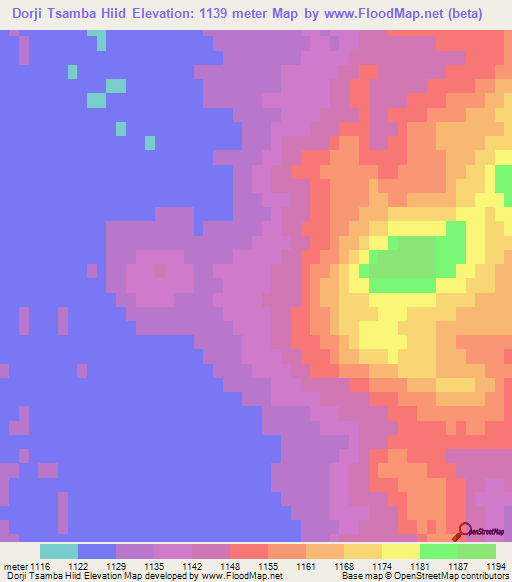 Dorji Tsamba Hiid,Mongolia Elevation Map