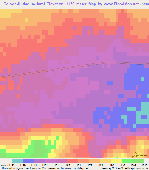 Doloon-Hudagiin-Hural,Mongolia Elevation Map