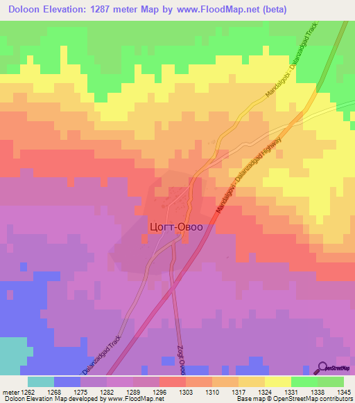 Doloon,Mongolia Elevation Map