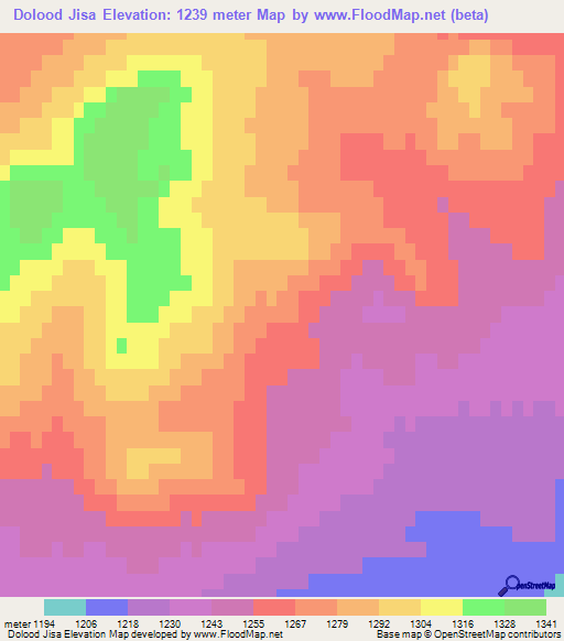 Dolood Jisa,Mongolia Elevation Map